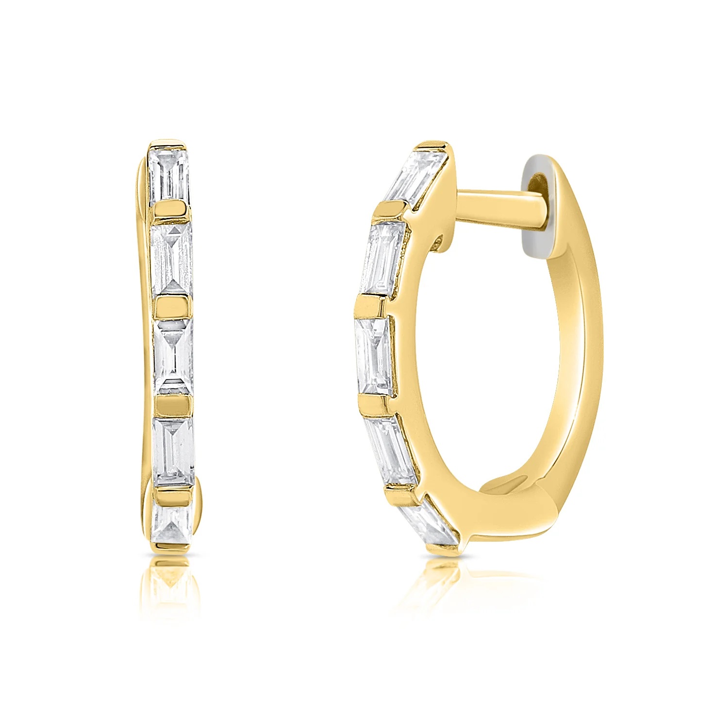 14kt Diamond Baguette Huggie Hoop