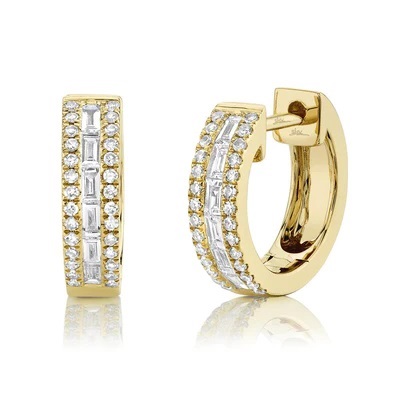 14kt Diamond Baguette Huggie Hoops