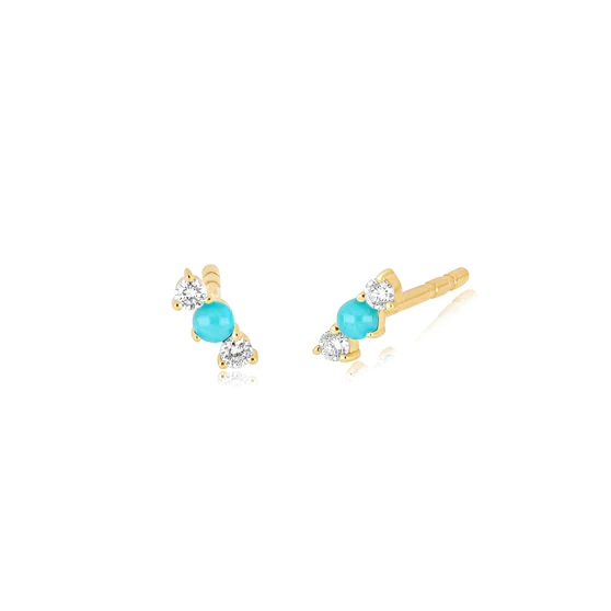 14kt Diamond And Turquoise Bar Stud Earring