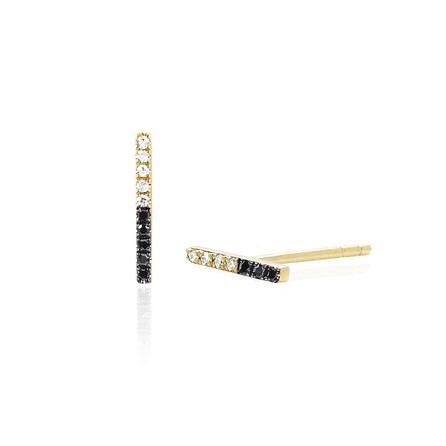 14kt 2 Tone Diamond Bar Stud Earring