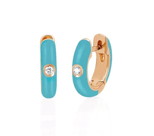 14kt Diamond Enamel Huggie Earrings