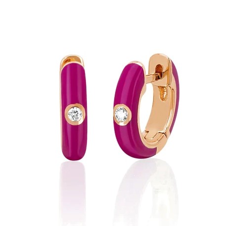 14kt Diamond Enamel Huggie Earrings