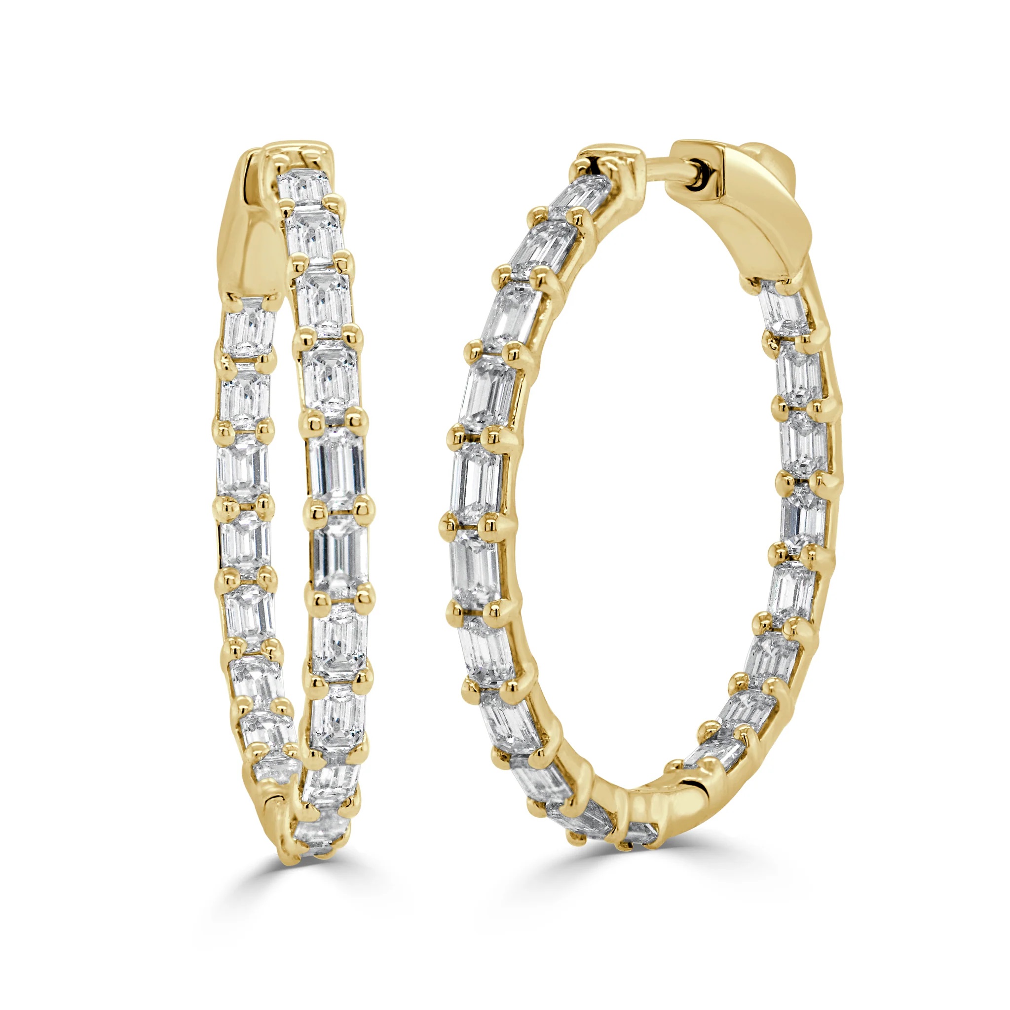 Korman Signature 14kt Yellow Gold Emerald Cut Diamond Hoop Earrings