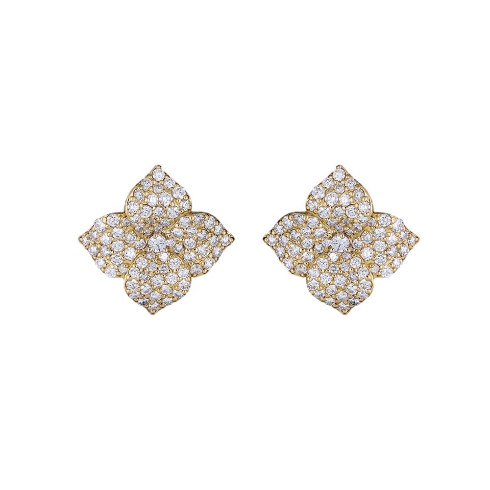 18kt Small White Diamond Flower Earrings