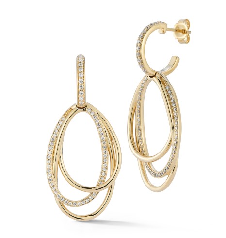 14kt Diamond Overlapping Oval Drop Earrings