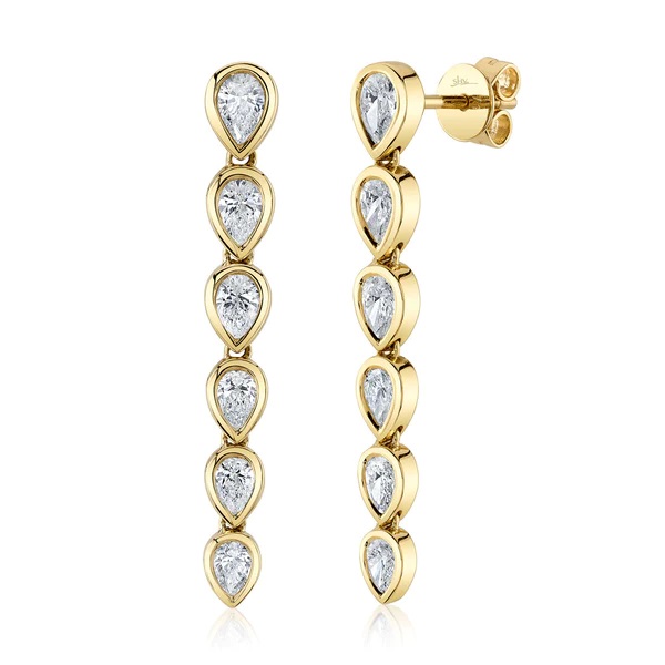 14kt Pear Diamond Bezel Set Drop Earrings