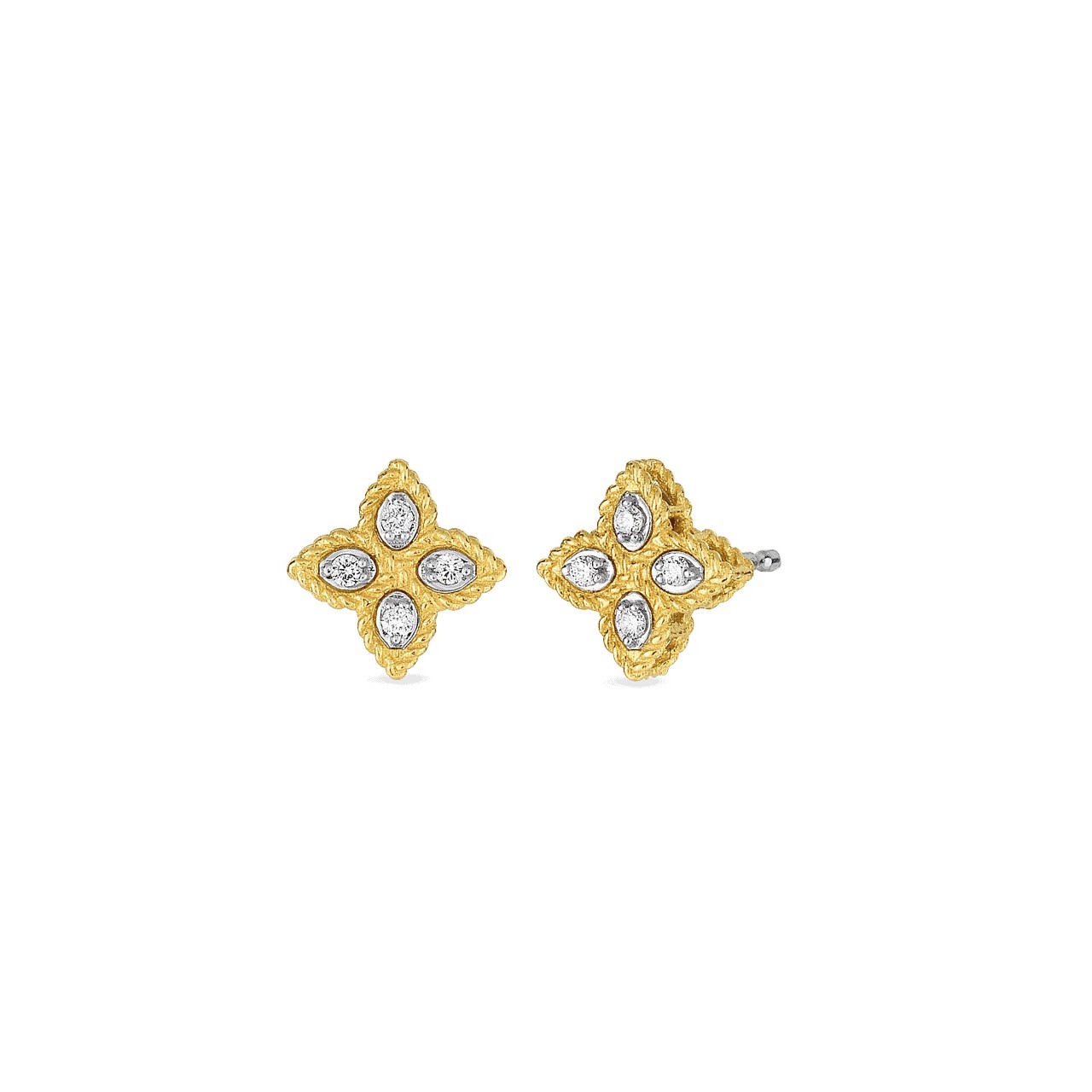 18kt Small Diamond Princess Flower Stud Earrings