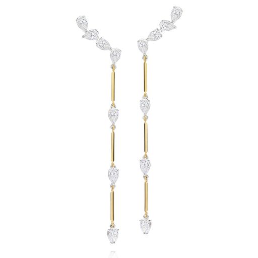 Phillips House Platinum and 18kt Yellow Gold Pear Ear Climbers With Pear Diamond Drops