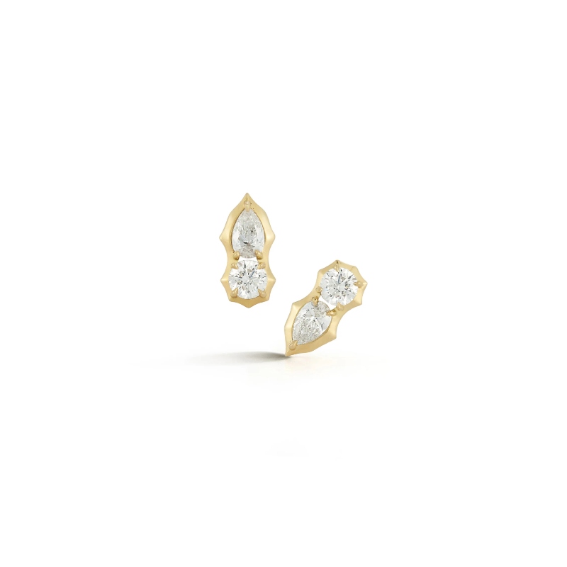 Jade Trau 18kt Yellow Gold and Diamond Posey Studs