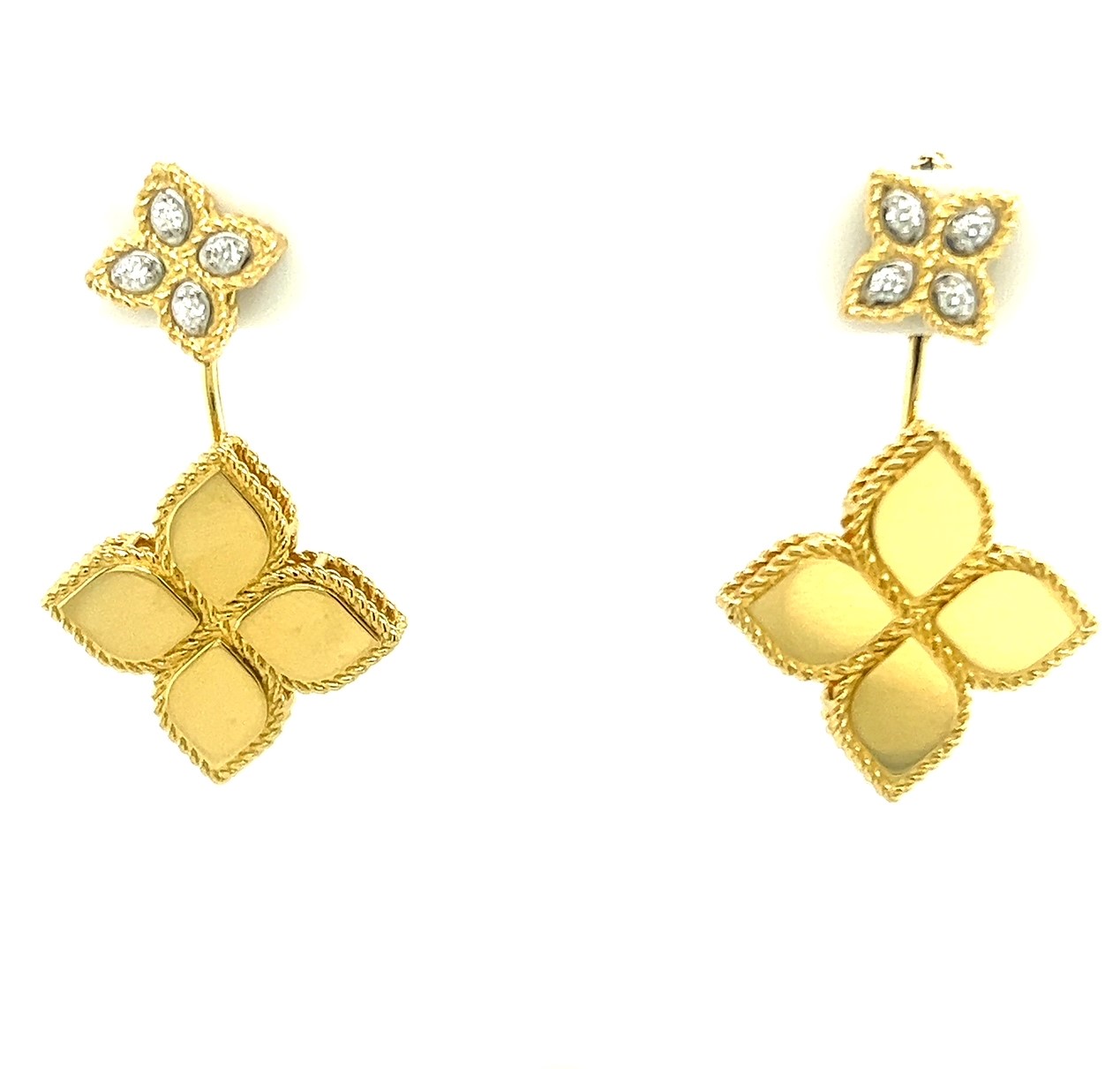 Flower Crystal Cross Baby Earrings in 14k Yellow Gold with Safety Backs