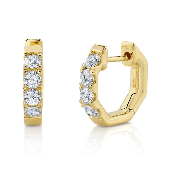 14kt Diamond Octagon Huggie Hoops