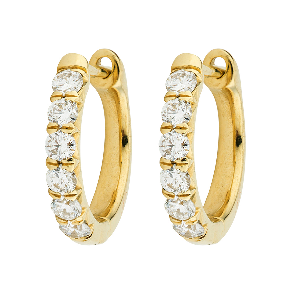 18k Yellow Gold 0.60 Tw Diamond Huggie Hoop Earrings