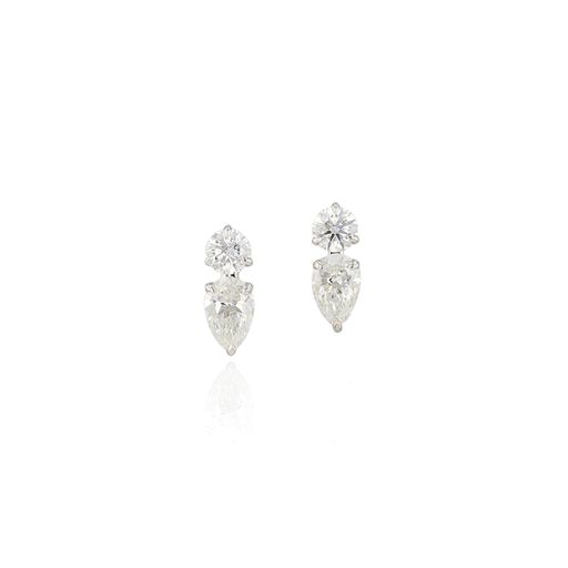 Platinum Round And Pear Stud Earrings