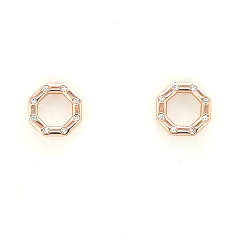 Phillips House 14kt Rose Gold Round Diamond Corner Hero Stud Earrings