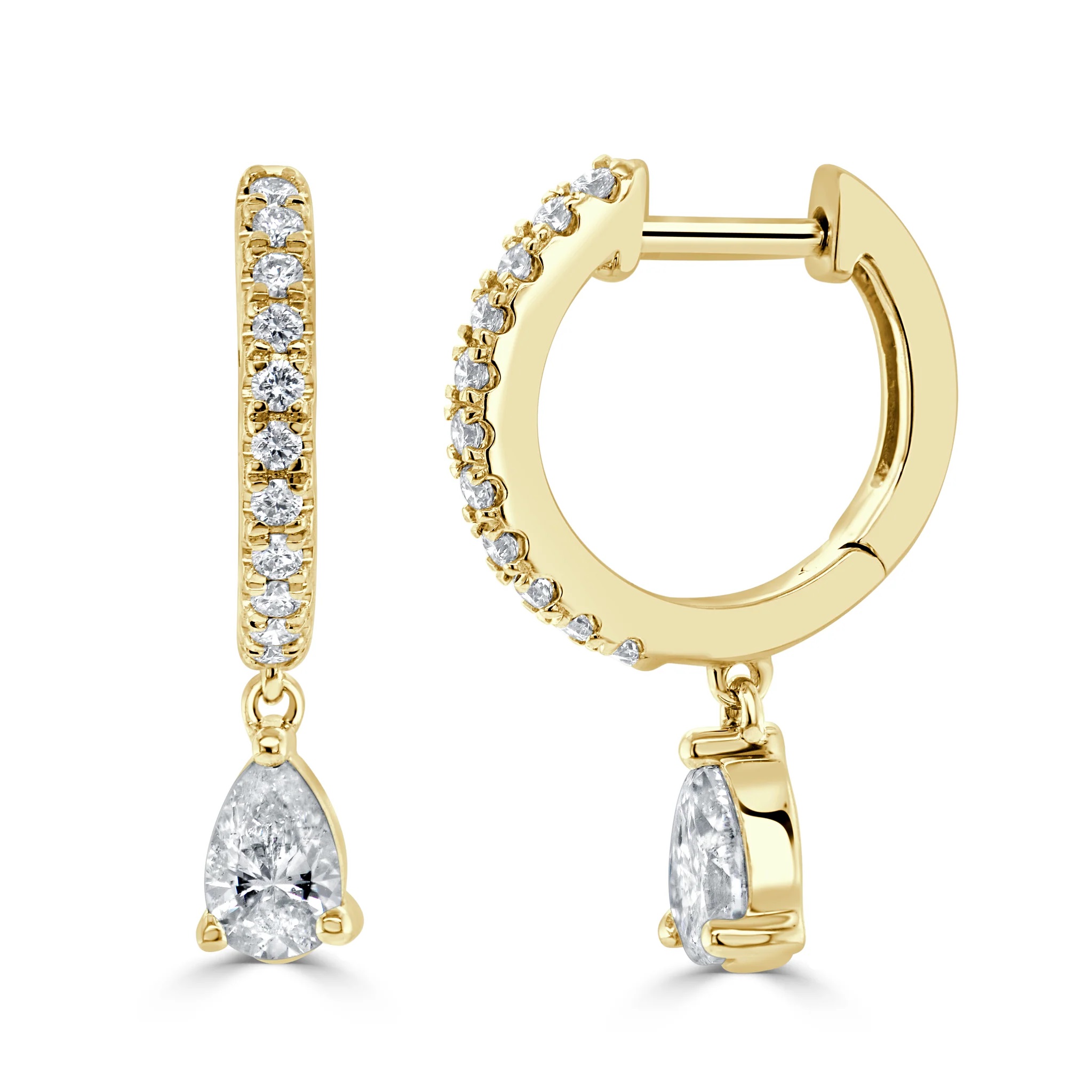 14k Gold & Pear-shape Diamond Dangle Huggie Earrings