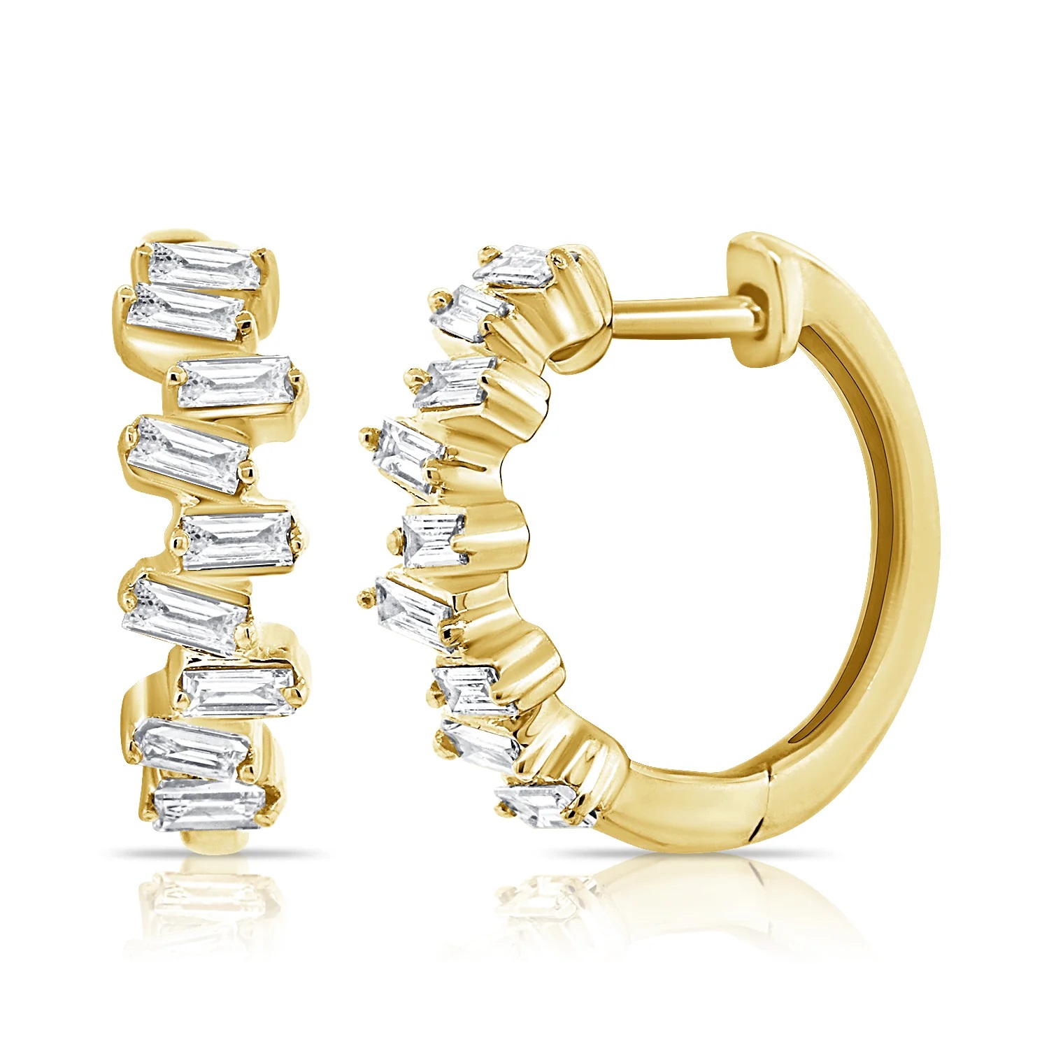 14k Gold & Diamond Baguette Huggie Earrings