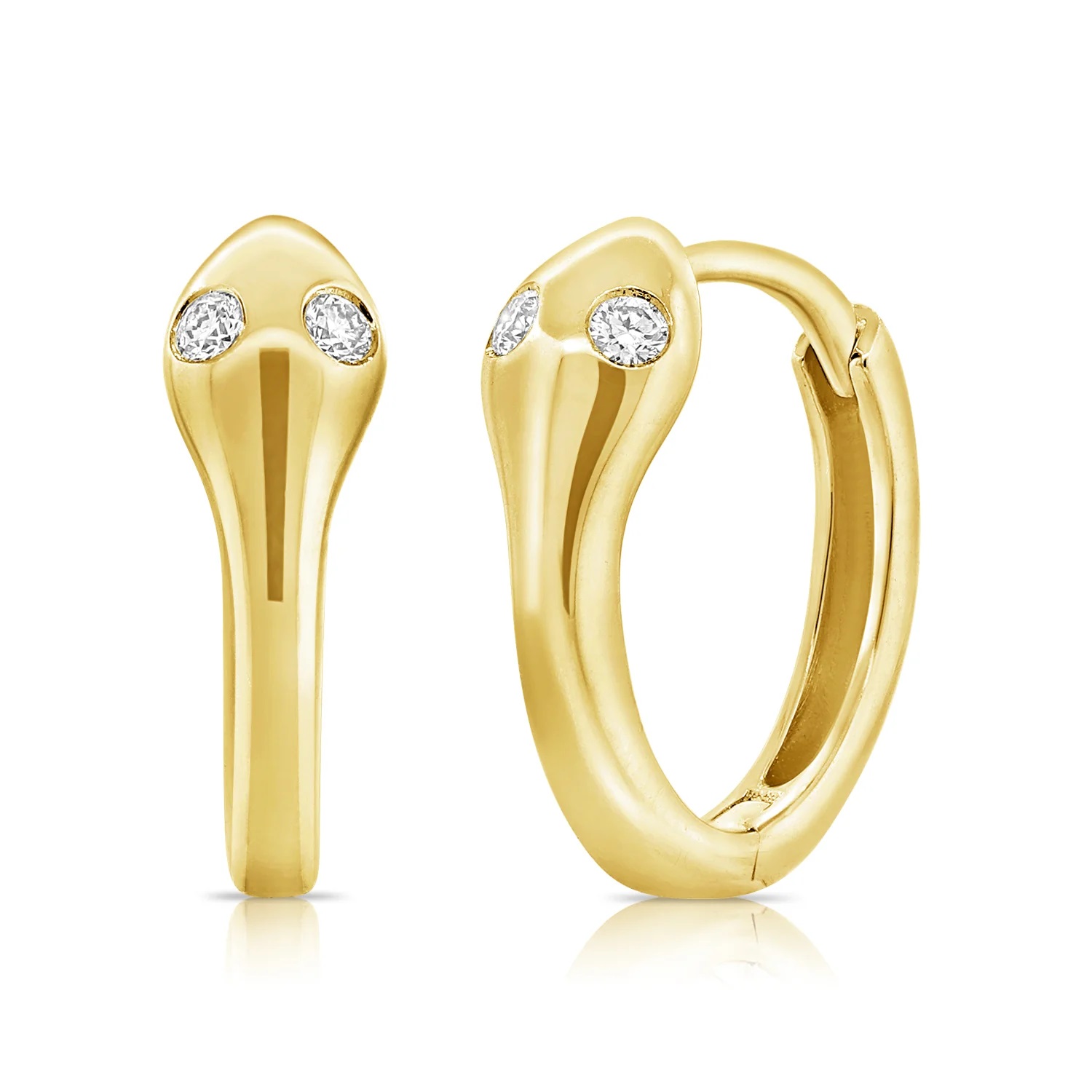 14k Gold & Diamond Snake Huggie Earrings