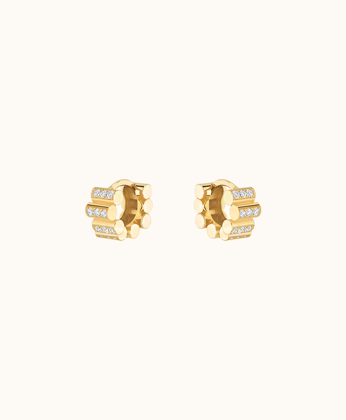 Viltier 18kt Yellow Gold Edge  Diamond Pave Hoop Earrings (pair)