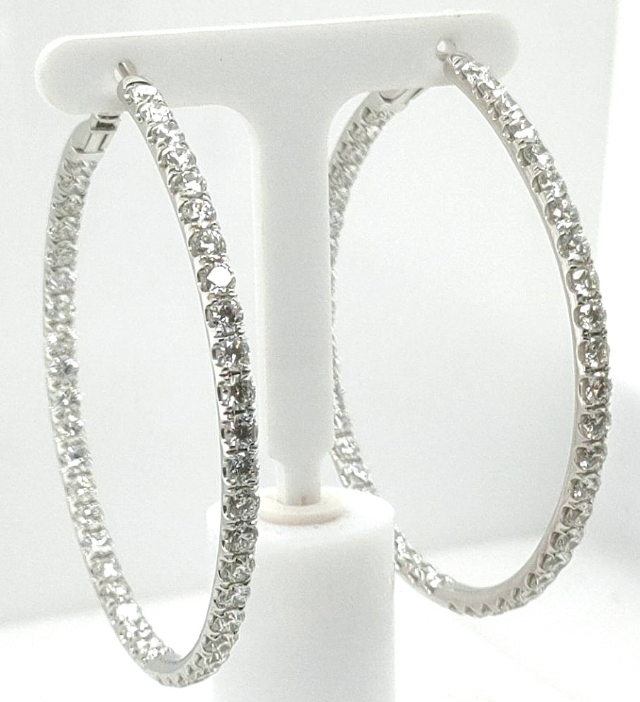 18k White Gold 13.06ctw 90 Gh Si Round Diamond Wire Set Hoop Earrings 2.50" Diameter
