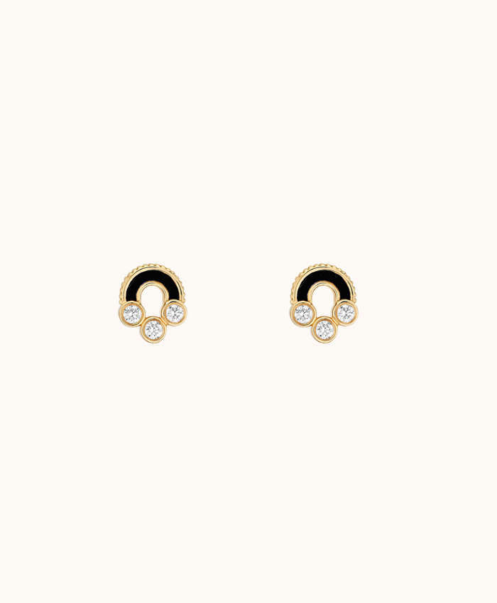 Viltier 18kt Yellow Gold Magnetic Stud Earrings With Black Onyx & Six Round Diamonds