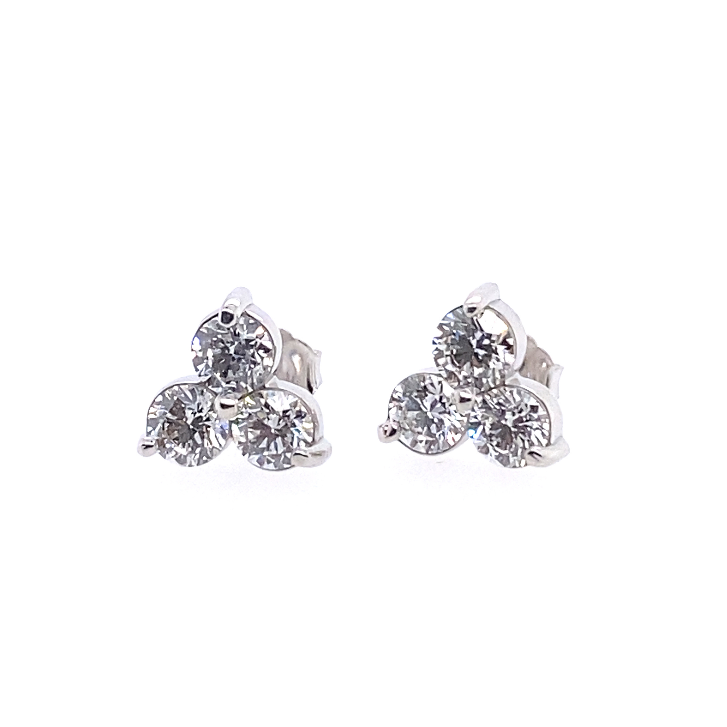14k White Gold 2.09ctw 6 G Vs 4.4mm Round 3-stone Diamond Cluster Earrings (pair)