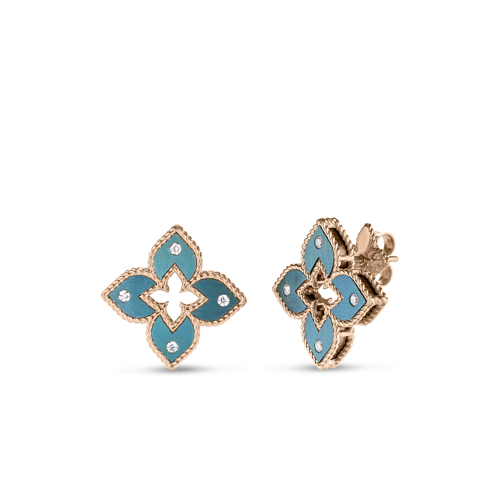 Roberto Coin 18k Rose Gold Venetian Princess Mini Green Titanium and Diamond Flower Stud Earrings