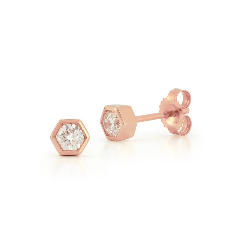 14kt Bezel Set Octogon Diamond Studs