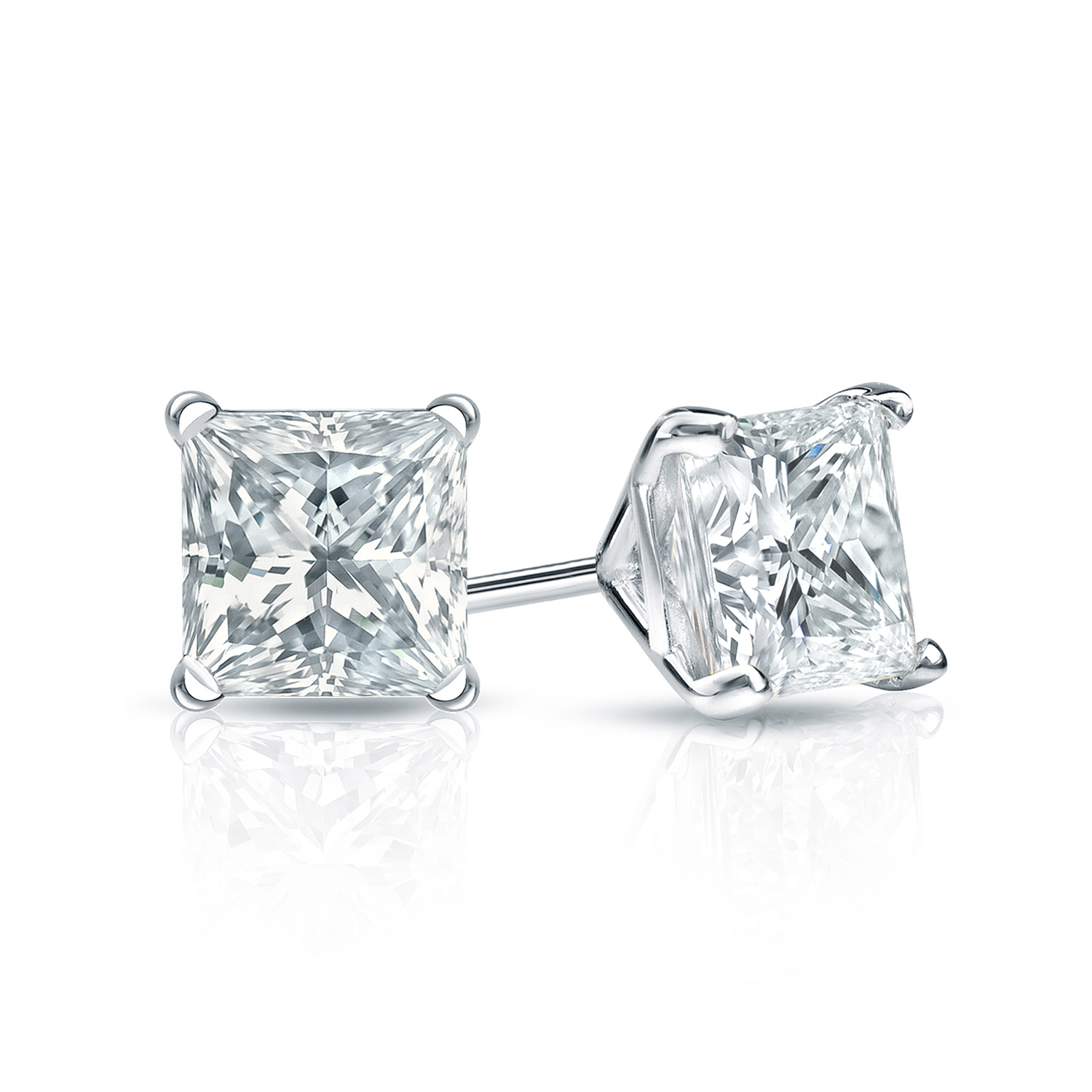 Korman Signature 14kt  White Gold 3.02cttw Princess Cut Stud Earrings