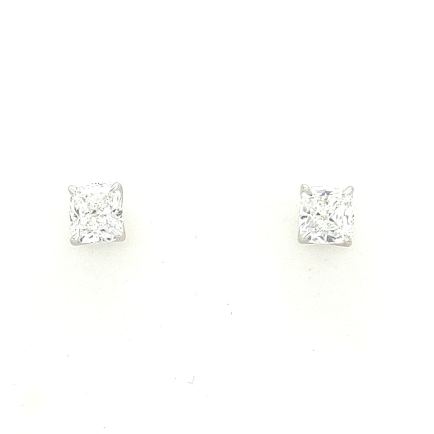 Korman Signature 18kt White Gold  Cushion Diamond  4 Prong Solitaire Stud Earrings