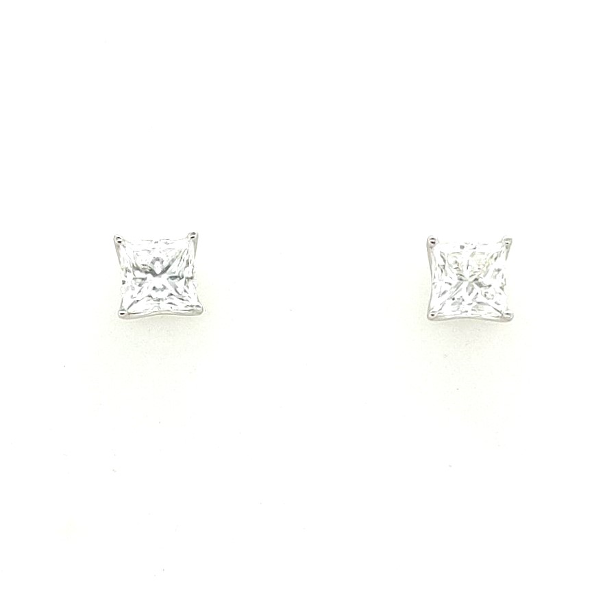 18k White Gold 2.65ctw I Si1 Princess Cut Diamond Gia 5146908272 / 2146849593 4 Prong Sol Stud Earrings