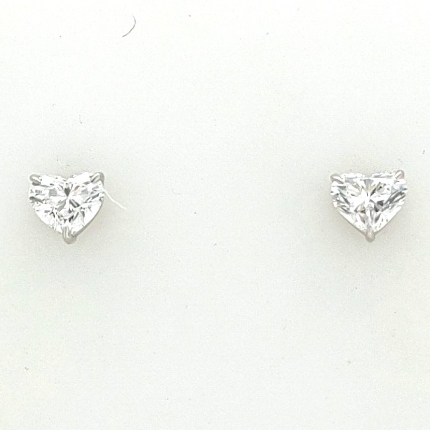 18k White Gold 1.45ctw E Si1-si2 Heart Shape Diamond Gia 647188494 / 1479142799 3 Prong Sol Stud Earrings