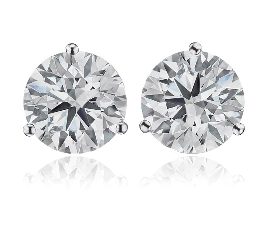 Korman Signature 14kt White Gold 2.01ctw Round Diamond 3 Prong Martini Set Solitaire Stud Earrings