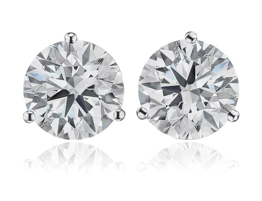 Korman Signature 18k White Gold 4ctw Round Diamond  3 Prong Martini Set Solitaire Stud Earrings