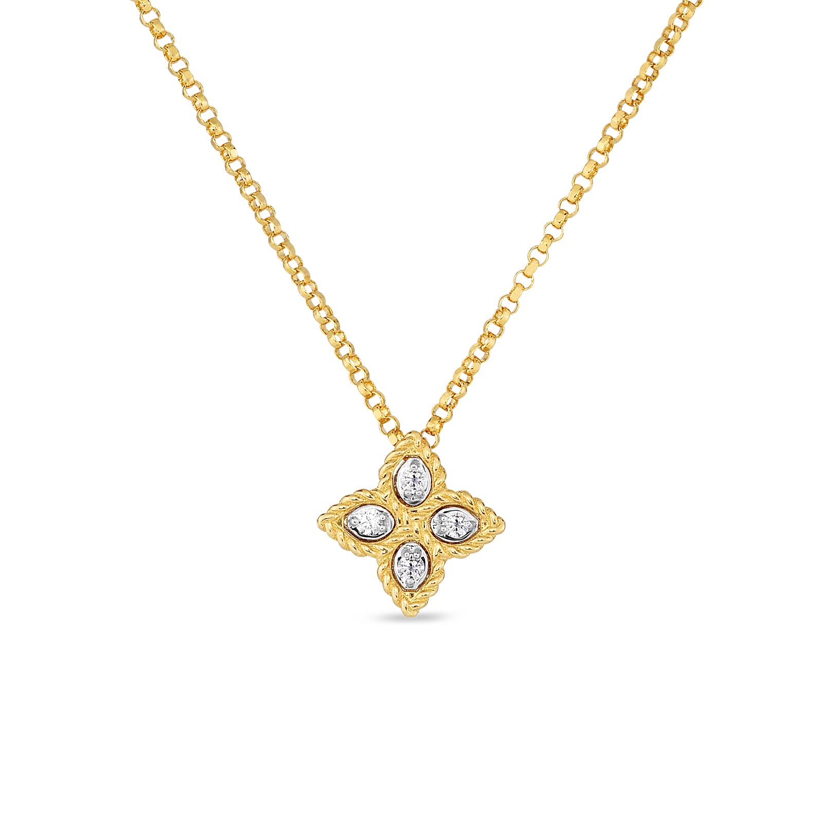 Roberto Coin 18kt Yellow Gold Small Diamond Princess Flower Necklace