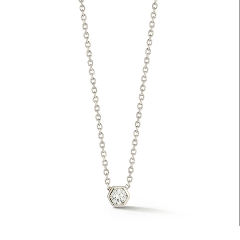 14kt Bezel Set Hexagon Diamond Pendant Necklace