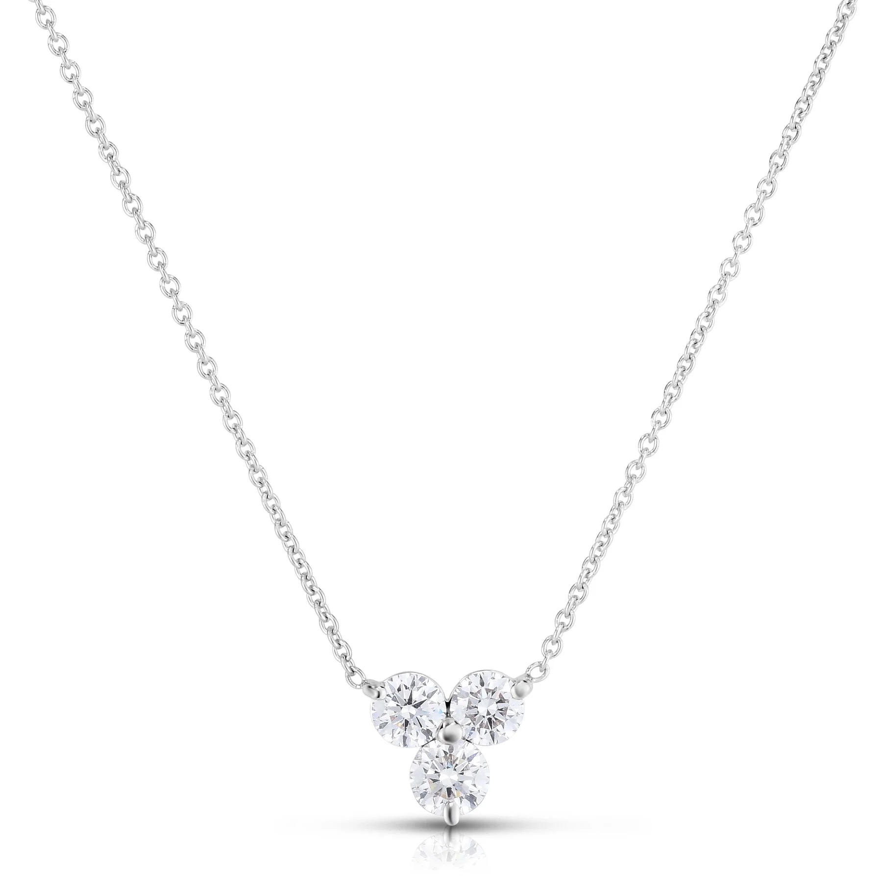 18kt Diamond Three Stone Cluster Pendant Necklace