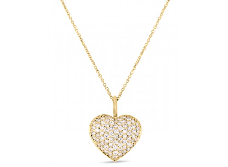 18kt Diamond Puffy Heart Pendant Necklace