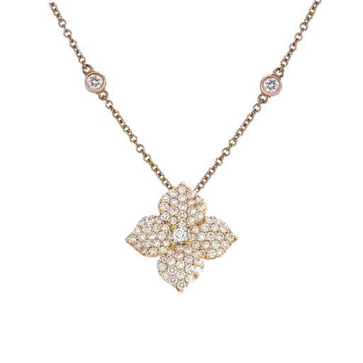 18kt Small Diamond Mosaique Flower Pendant Necklace