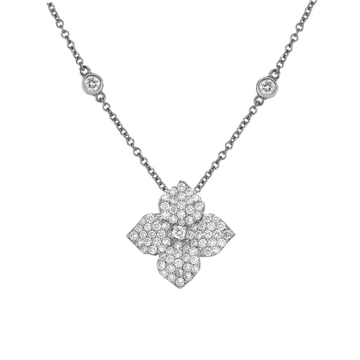 18kt Small Diamond Mosaique Flower Pendant Necklace