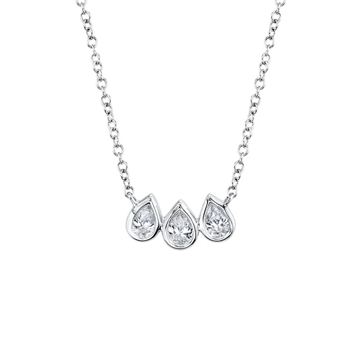 14kt Bezel Set Three Pear Diamond Pendant Necklace