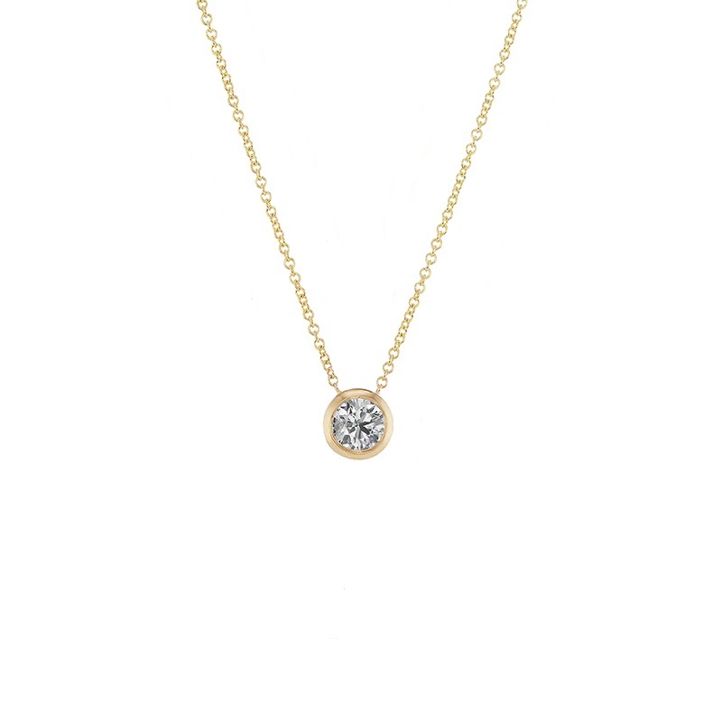 18kt Bezel Set Solitaire Diamond Pendant Necklace