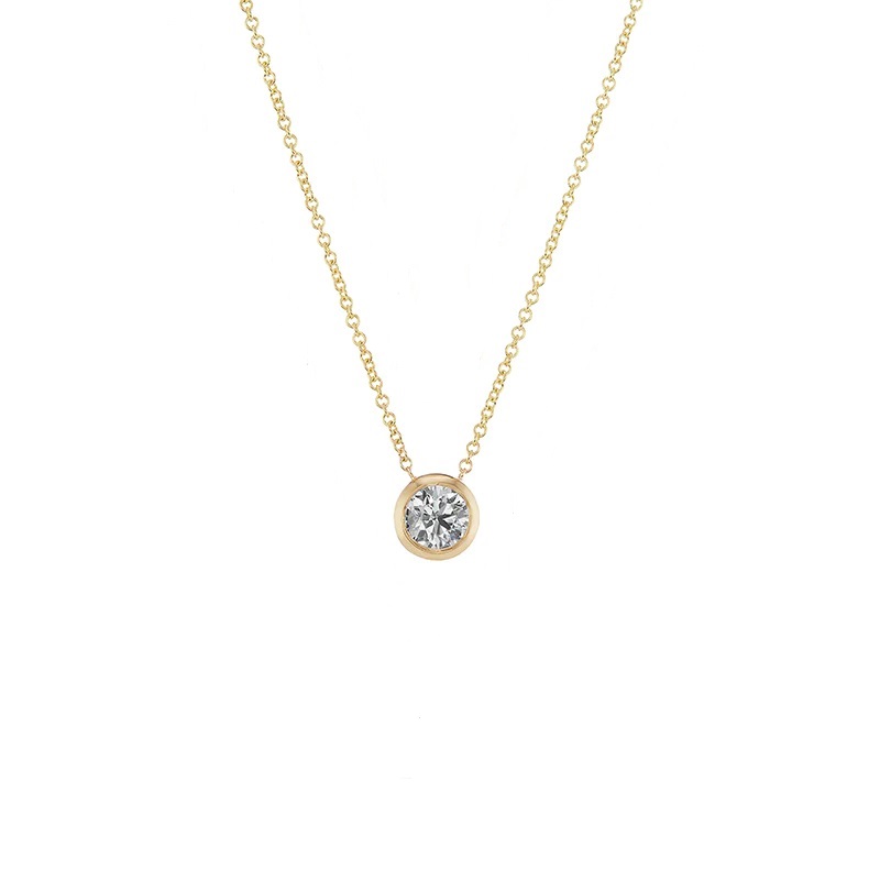 18kt Bezel Set Solitaire Diamond Pendant Necklace