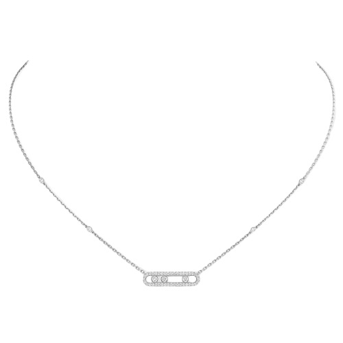 Messika 18kt White Gold Baby Move Pave Necklace