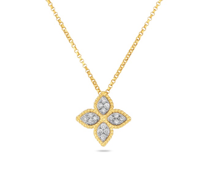 18kt Medium Princess Flower Pendant Necklace