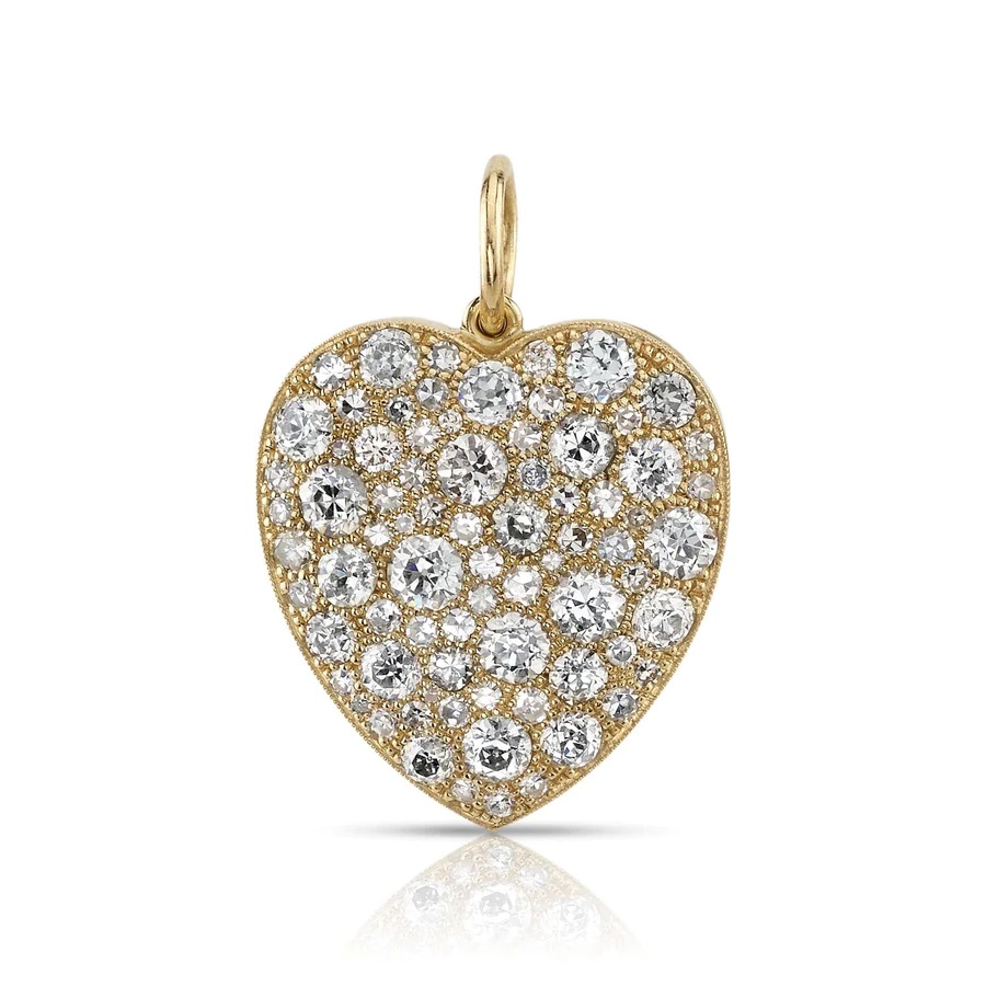 18kt Large Diamond Cobblestone Heart Pendant