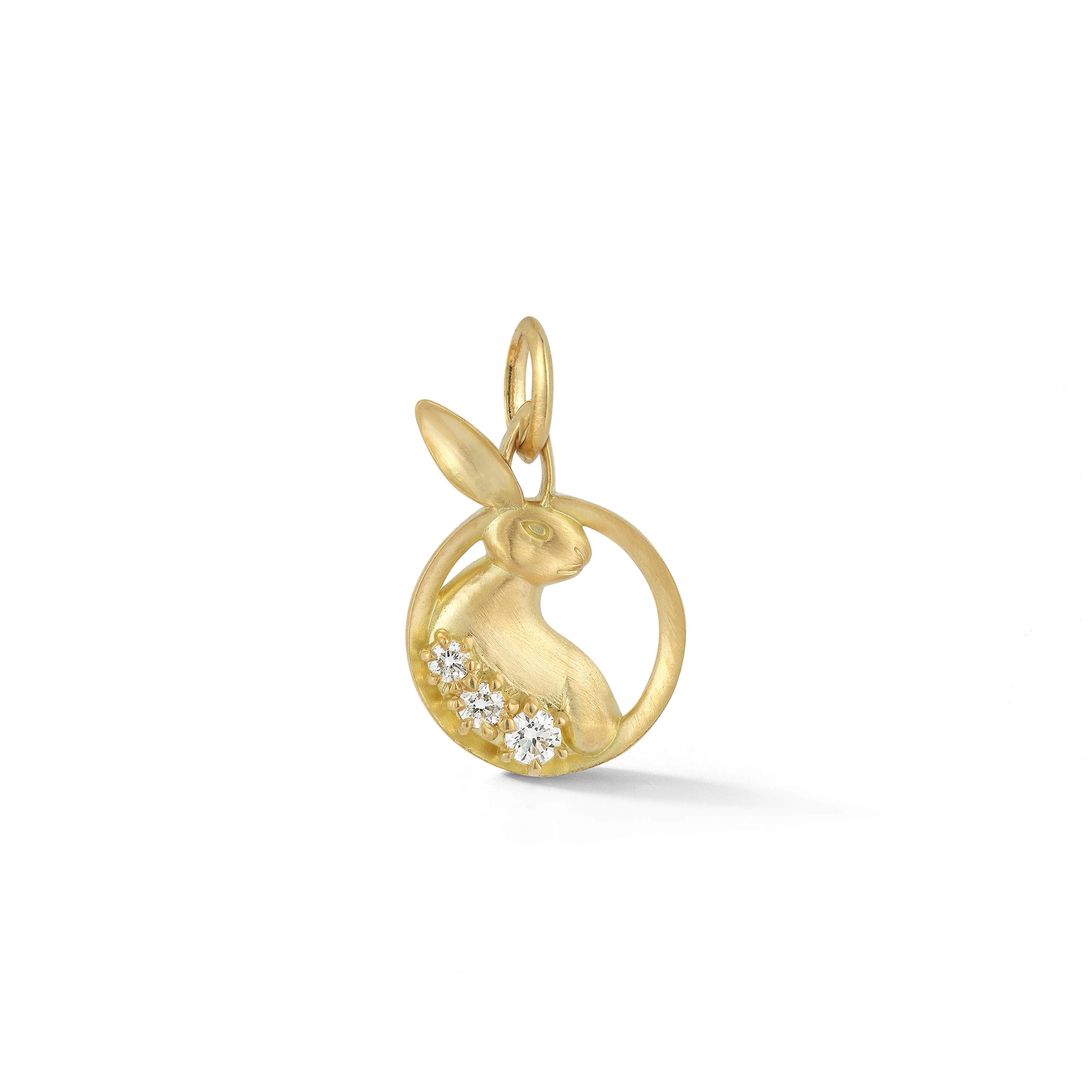 Jade Trau 18kt Yellow Gold Diamond Rabbit Pendant / Charm 3rd=0.16ctw Fg/vs2-si1 (no Chain)