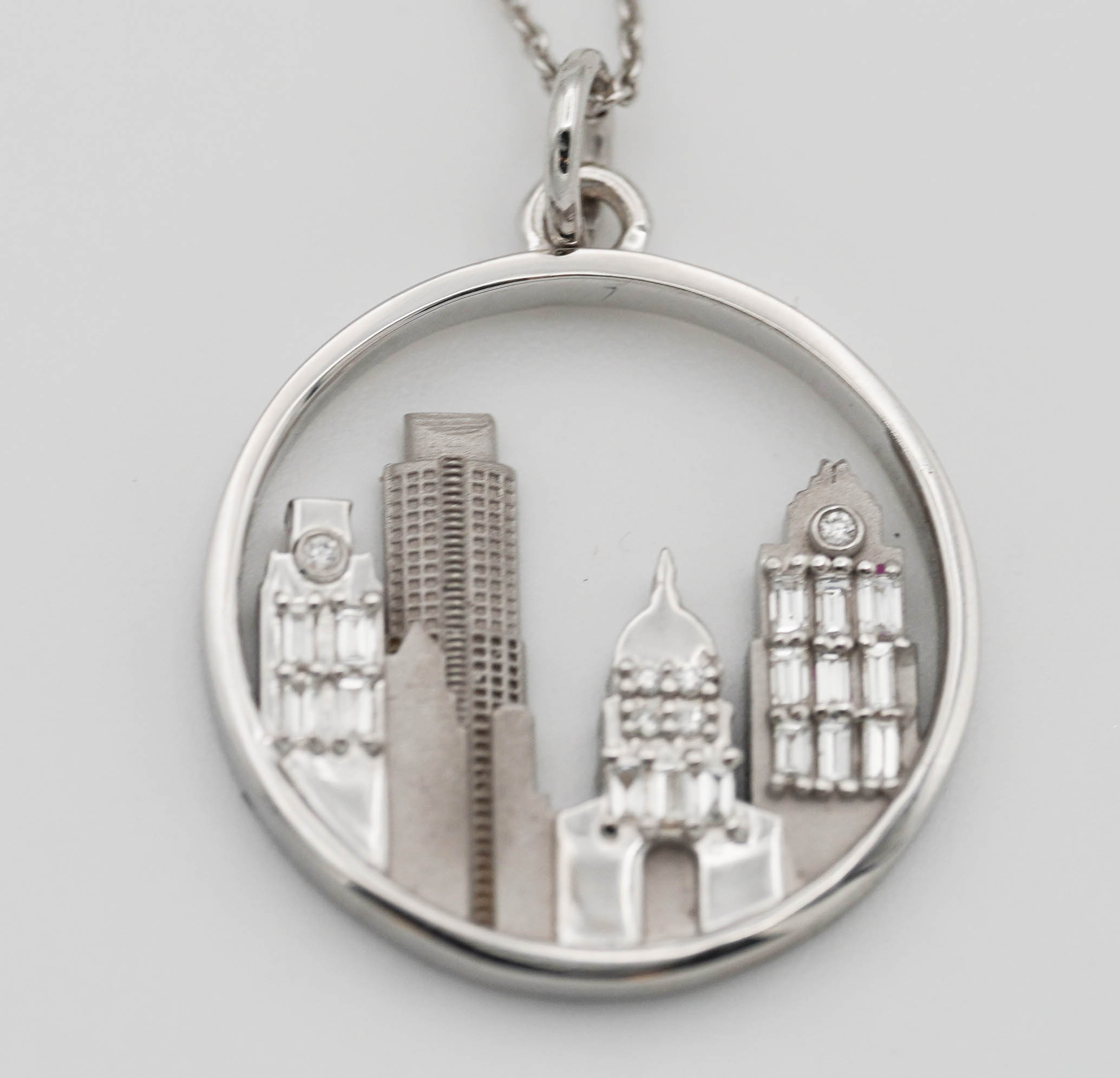 Korman Signature 14k White Gold  Diamond Small 20mm Austin Skyline 50th Anniversary  Medallion Pendant