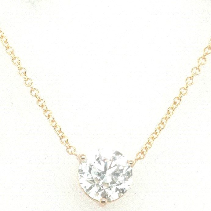 18k Yellow Gold 1.50ct Hi Si1 Round Diamond 3 Prong Solitaire Pendant Necklace 18"