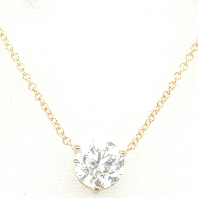 18k Yellow Gold 1.50ct Hi Si1 Round Diamond 3 Prong Solitaire Pendant Necklace 18