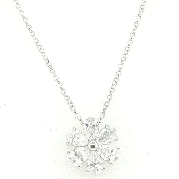 18k White Gold 1.26ctw 6 Gh Vs Pear Shape Diamond Flower Pendant Necklace 16-17 11.5mmx11mm